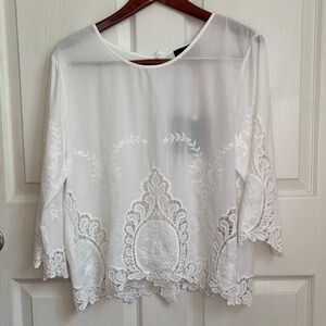 New Cynthia Rowley All White Embroidered Eyelet Blouse Button Back Size Large